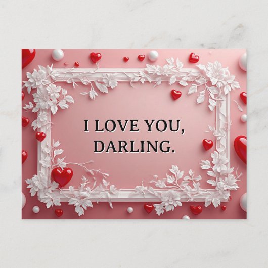 Romantisch roze frame met witte bloemhoeken feestdagenkaart (Voorkant)