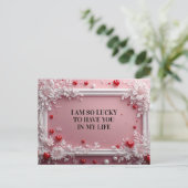 Romantisch roze frame met witte bloemhoeken feestdagenkaart (Staand voorkant)