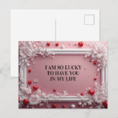 Romantisch roze frame met witte bloemhoeken feestdagenkaart (Voorkant / Achterkant)