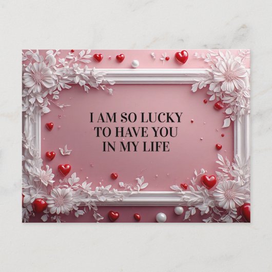 Romantisch roze frame met witte bloemhoeken feestdagenkaart (Voorkant)