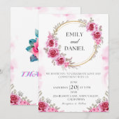 Romantisch roze gevouwen bruiloft uitnodiging (Voorkant / Achterkant)