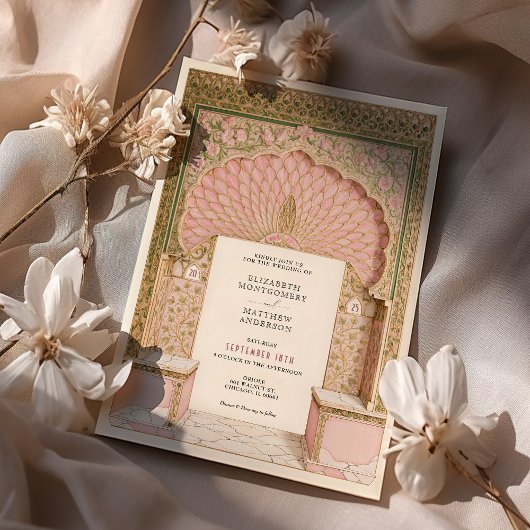 Romantisch Roze & Goud Indiase bruiloft Arch Kaart