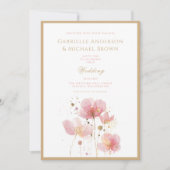 Romantisch Roze Goud Waterverf Wildflowers Wedding Kaart (Voorkant)