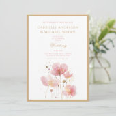 Romantisch Roze Goud Waterverf Wildflowers Wedding Kaart (Staand voorkant)