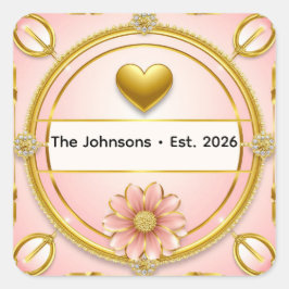 💗 Romantisch Roze Gouden Hart Thema ✨ Vierkante Sticker