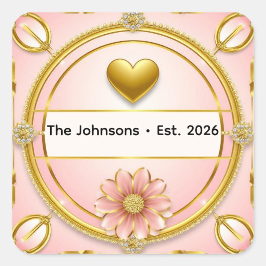 💗 Romantisch Roze Gouden Hart Thema ✨ Vierkante Sticker (Voorkant)