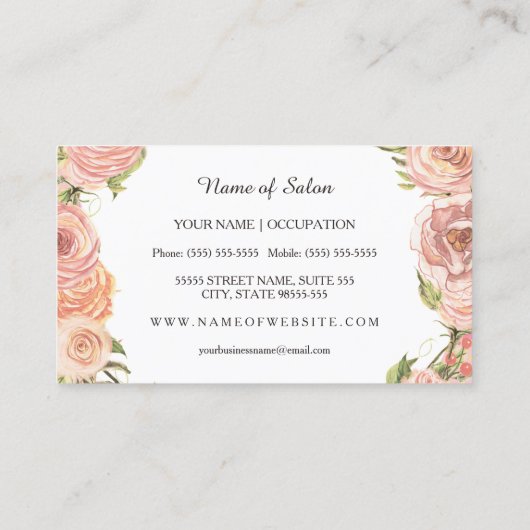 Romantisch Roze Gouden Stippen Roos Bloemen Make-u Visitekaartje (Achterkant)