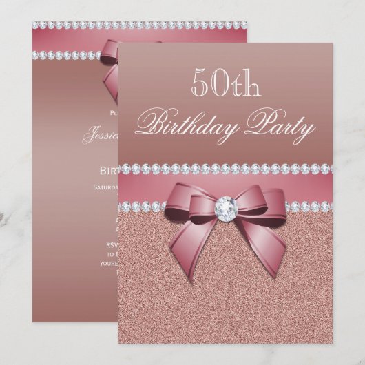 Romantisch Roze Gouden Verjaardagsfeestje Kaart (Voorkant / Achterkant)