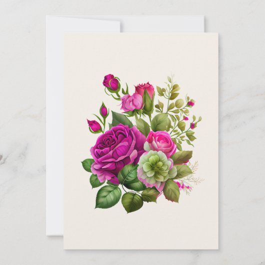 Romantisch Roze Groene Waterverf Bloemen Huwelijk Kaart (Achterkant)