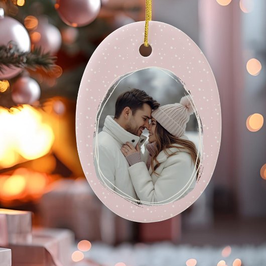 Romantisch Roze Hand getekend Rustiek Lijst Foto Keramisch Ornament