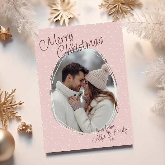 Romantisch Roze Handgeschreven Foto Vrolijk Kerstf Feestdagenkaart