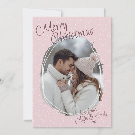 Romantisch Roze Handgeschreven Foto Vrolijk Kerstf Feestdagenkaart (Voorkant)