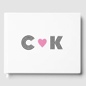 Romantisch Roze Hart Bruiloft Monogram Minimalist Gastenboek (Voorkant)