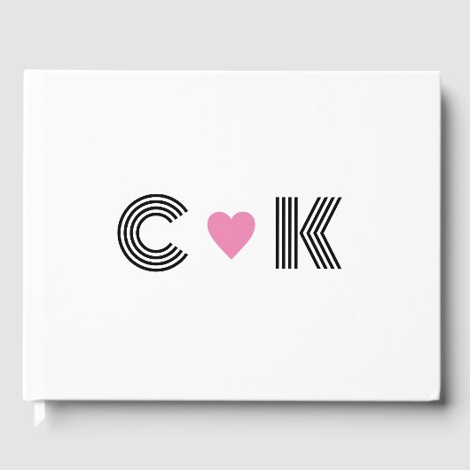 Romantisch Roze Hart Bruiloft Monogram Minimalist Gastenboek (Voorkant)