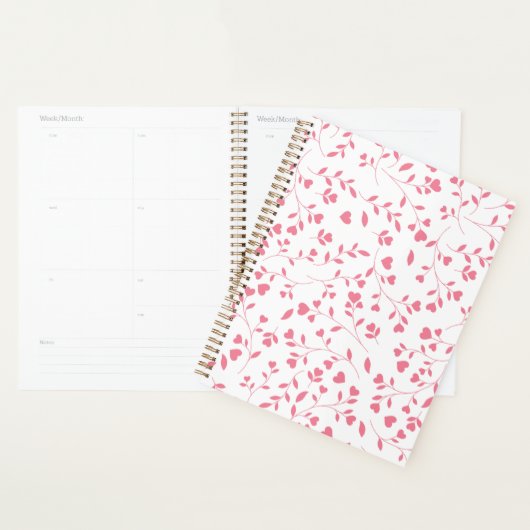 Romantisch Roze Hart Ranken Wit Patroon Planner (Display)