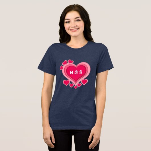 Romantisch Roze Hart Valentijnsdag Tri-Blend Shirt (Voorkant volledig)