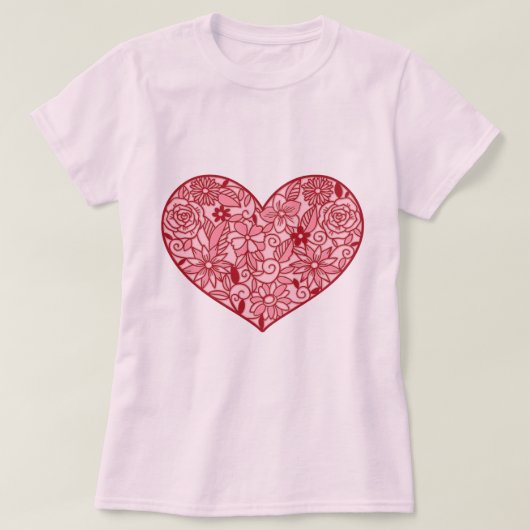Romantisch Roze Hart van Bloemen Valentijnsdag T-shirt (Design voorkant)