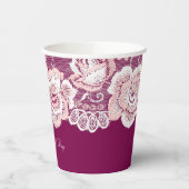 Romantisch Roze Kant Bloemen Huwelijk Papieren Bekers (Links)