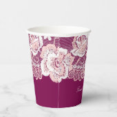 Romantisch Roze Kant Bloemen Huwelijk Papieren Bekers (Rechts)