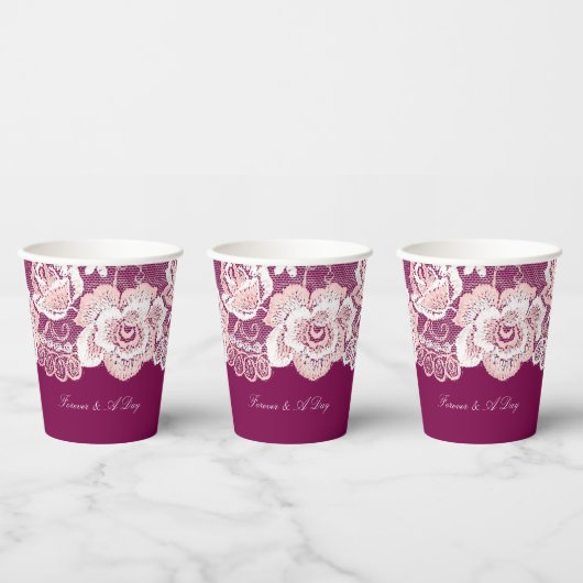Romantisch Roze Kant Bloemen Huwelijk Papieren Bekers (Multi)