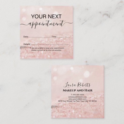 Romantisch roze lichteffect glitter afspraak ca. afsprakenkaartje (Voorkant / Achterkant)