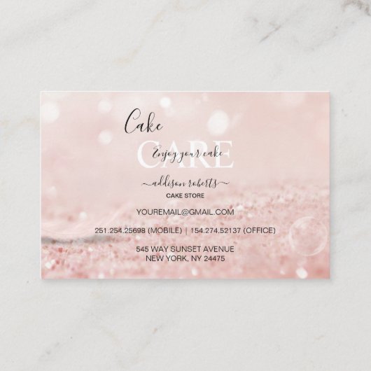 Romantisch roze lichteffect glitter Cake Busi Visitekaartje (Achterkant)