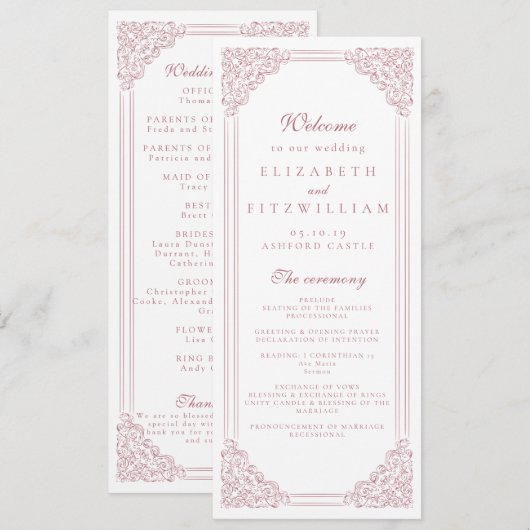 Romantisch Roze Lijst Elegant Script Programma (Voorkant / Achterkant)