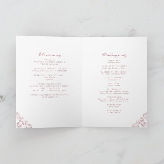 Romantisch Roze Lijst Elegant Script Wedding Programma (Binnen)