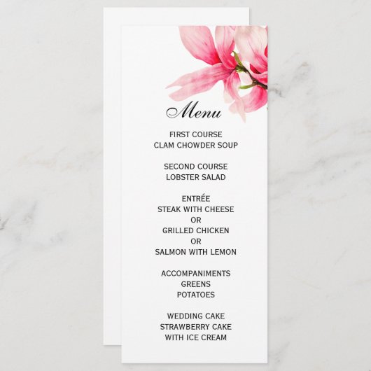 Romantisch Roze Magnolia Bloemen Bruiloftsmenu Menu (Voorkant / Achterkant)