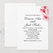 Romantisch Roze Magnolia Bloemen Huwelijksuitnodig Kaart (Voorkant / Achterkant)