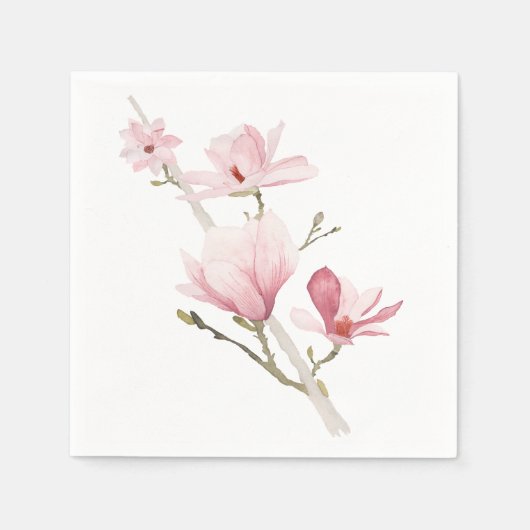 Romantisch Roze Magnolia's Groen servetten (Voorkant)