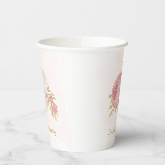 Romantisch roze met bloemen goud botanisch papieren bekers (Links)