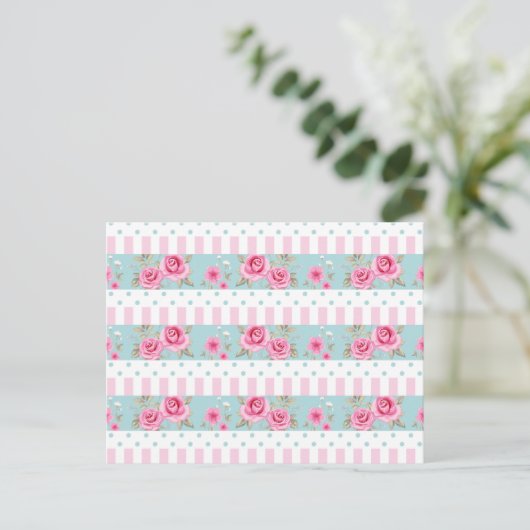 Romantisch  Roze & Mint Bloemen Rozen Patroon Briefkaart (Staand voorkant)