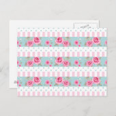 Romantisch  Roze & Mint Bloemen Rozen Patroon Briefkaart (Voorkant / Achterkant)