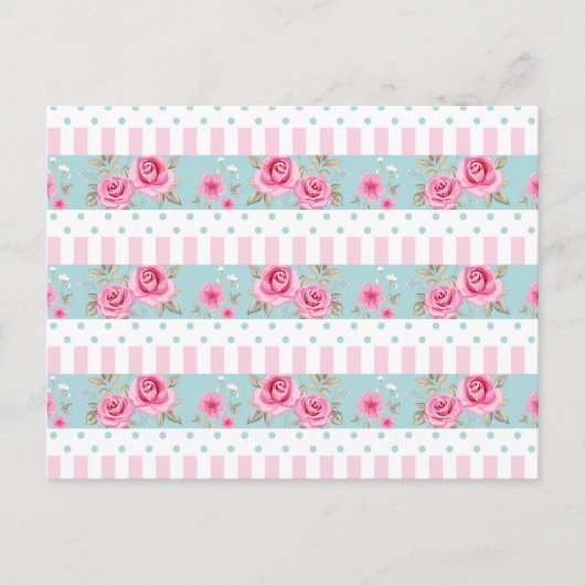 Romantisch  Roze & Mint Bloemen Rozen Patroon Briefkaart (Voorkant)