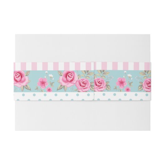 Romantisch  Roze & Mint Bloemen Rozen Patroon Uitnodigingen Wikkel (Achterkant Voorbeeld)