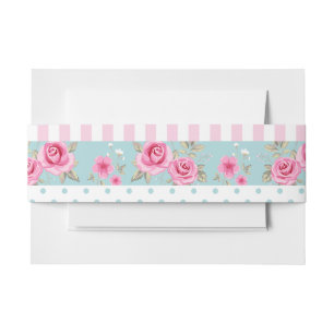 Romantisch  Roze & Mint Bloemen Rozen Patroon Uitnodigingen Wikkel