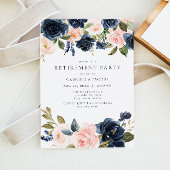 Romantisch Roze & Navy Blush Bloemen Pensioen Part Kaart