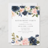 Romantisch Roze & Navy Blush Bloemen Pensioen Part Kaart (Voorkant)