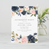 Romantisch Roze & Navy Blush Bloemen Pensioen Part Kaart (Staand voorkant)