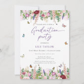 Romantisch Roze Paarse Bloemen Graduation Party Kaart (Voorkant)