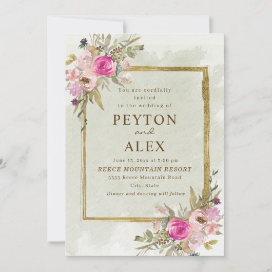 Romantisch roze Paarse salie groene bladeren goud Kaart (Voorkant)