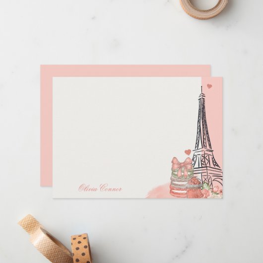 Romantisch Roze Parijs Thema gepersonaliseerd Notitiekaartje (Voorkant / Achterkant in situ)