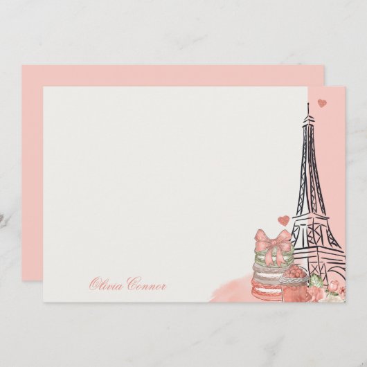 Romantisch Roze Parijs Thema gepersonaliseerd Notitiekaartje (Voorkant / Achterkant)