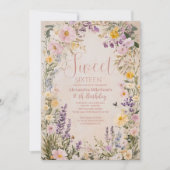 Romantisch Roze Pastel Wildflowers Sweet 16 Invita Kaart (Voorkant)