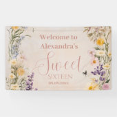 Romantisch Roze Pastel Wildflowers Sweet 16 Spandoek (Horizontaal)