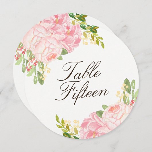 Romantisch Roze Pioenen Ronde Tafel Aantal Kaarten (Voorkant / Achterkant)