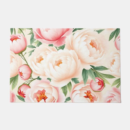 Romantisch Roze Pioenpatroon Deurmat (Voorkant)