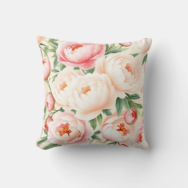 Romantisch Roze Pioenpatroon Kussen (Voorkant)
