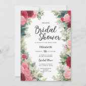 Romantisch roze rood wit munt rozen bloemenbruilof kaart (Voorkant)